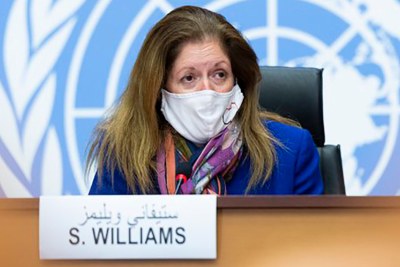 Stephanie Turco Williams, Représentante spéciale par intérim du Secrétaire général et chef de la Mission d’appui des Nations Unies en Libye, lors d'une conférence de presse à Genève