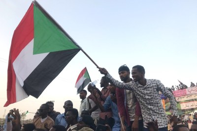 Protesters in the streets of the Sudanese capital, Khartoum in April 2019