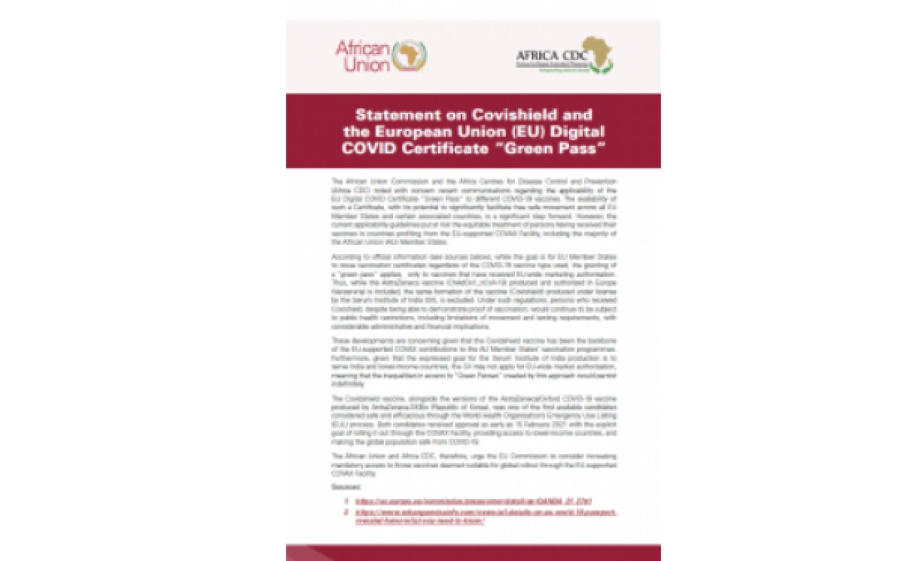 Africa: Statement on Covishield and the European Union (EU ...