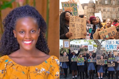 Ugandan climate justice activist Vanessa Nkate, left and other young climate activists.