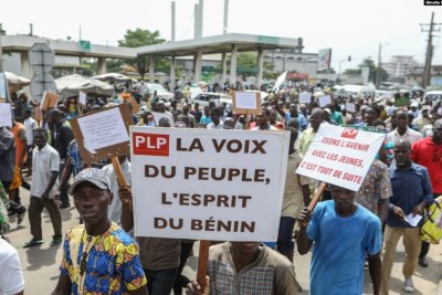 Les marches de protestation contre les nouvelles taxes à Cotonou, au Bénin, le 25 janvier 2022.