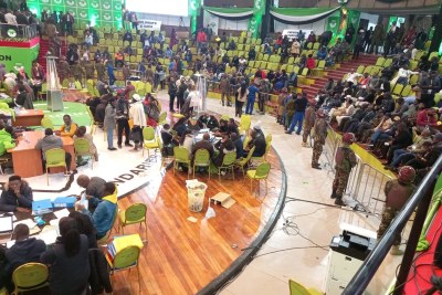 Anti-Riot police officers inside the auditorium of the Bomas of Kenya.