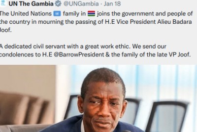 The Vice President of Gambia Alieu Badara Joof has died.