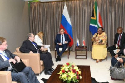 International Relations and Cooperation Minister, Dr Naledi Pandor (in yellow) meets Russian Foreign Minister Sergei Lavrov on January 23, 2023.