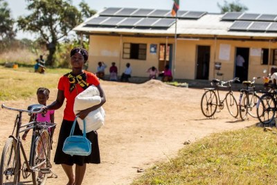 Solar panels provide cost-efficient, sustainable and reliable sources of energy, at a health centre in Shibuyunji District Zambia (file photo)