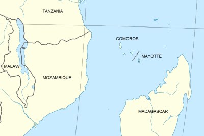 Localisation de Mayotte et des pays voisins dans le canal du Mozambique.