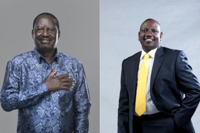 Le chef de l'opposition kenyane Raila Odinga (à gauche) et le président William Ruto (à droite)