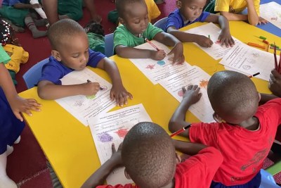 Children attending a pre-primary class at Kitante Primary School in Kampala, Uganda.